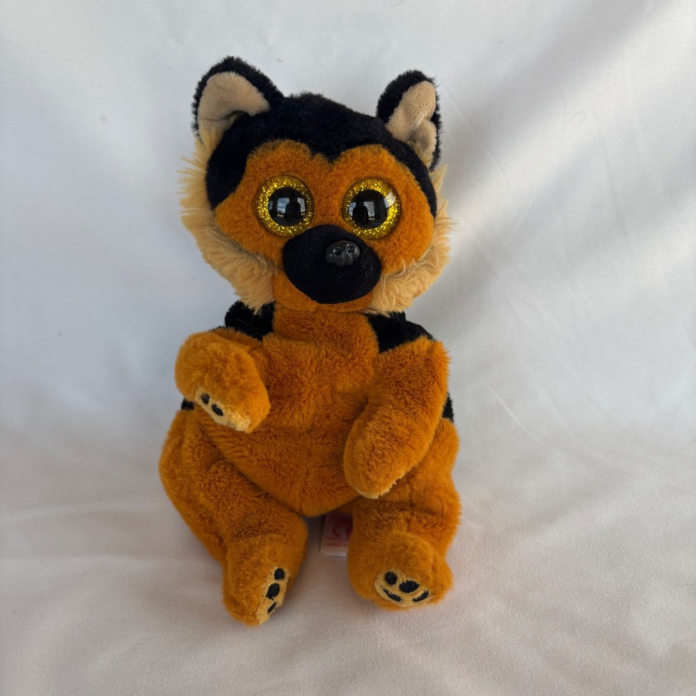 Ty Beanie Boos Ace German Shepherd Dog Plush Tan Black‎ Glitter Eyes 6 Inch